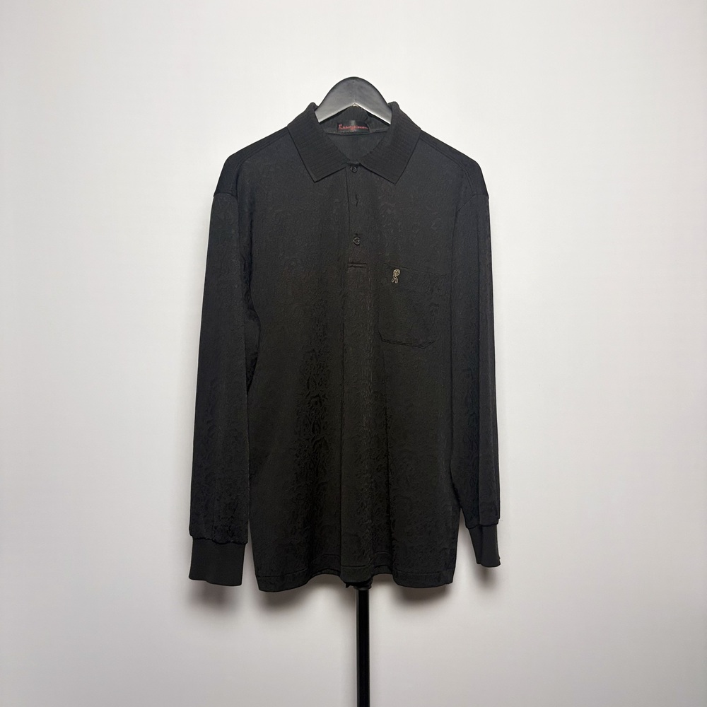Roberta Di Camerino Vintage Black Long Sleeve Polo Shirt Size L Knit Textured